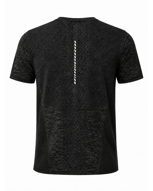 YAKA Nation ALTA Marled Black Motion tee – back view with reflective detail