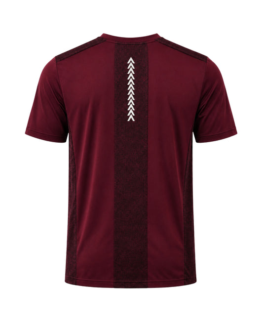 YAKA Nation AVRA Rogue Maroon performance tee – back view with reflective YAKA detail