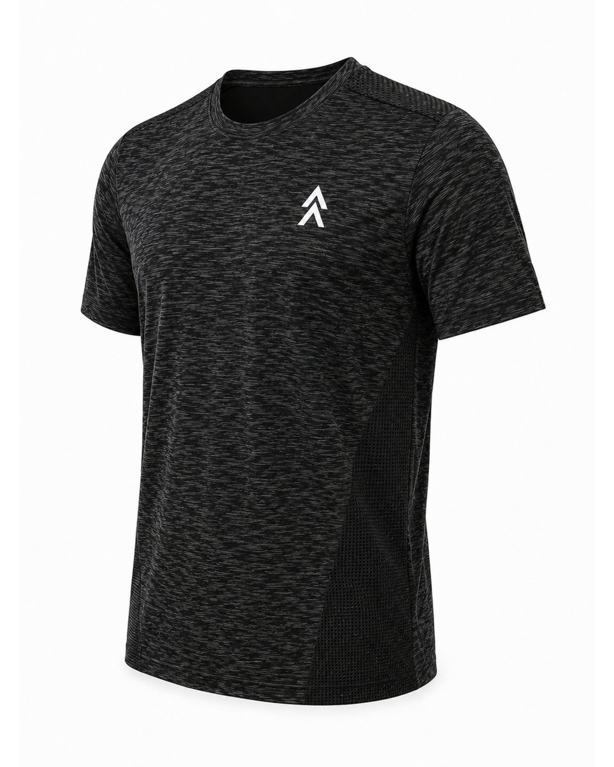 YAKA Nation ALTA Marled Black Motion tee – angled front view