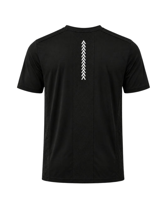 YAKA Nation AVRA Phantom Black performance tee – back view with reflective detail