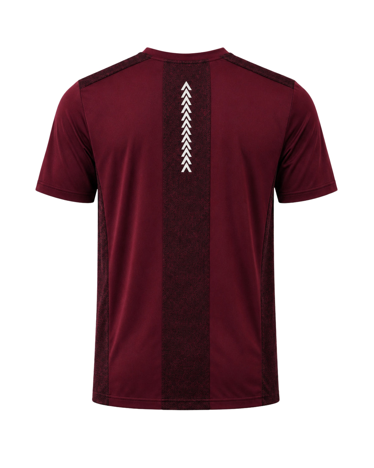 YAKA Nation AVRA Rogue Maroon performance tee – back view with reflective YAKA detail