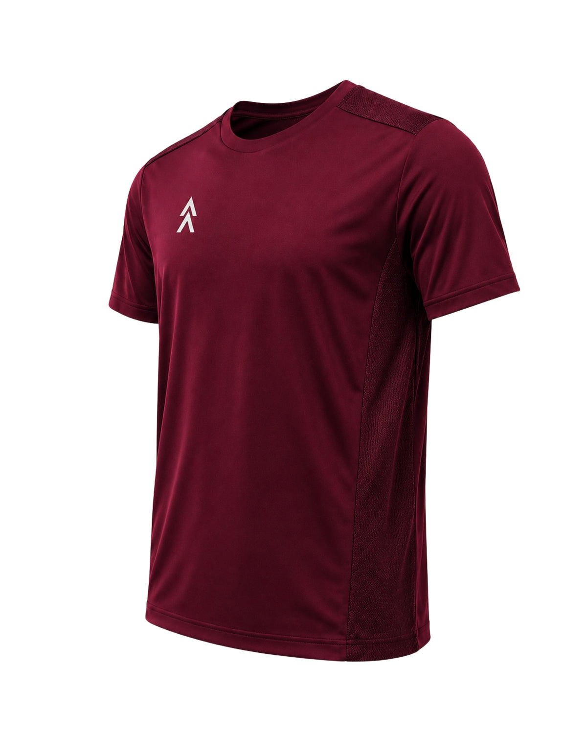 YAKA Nation AVRA Rogue Maroon performance tee – angled front view