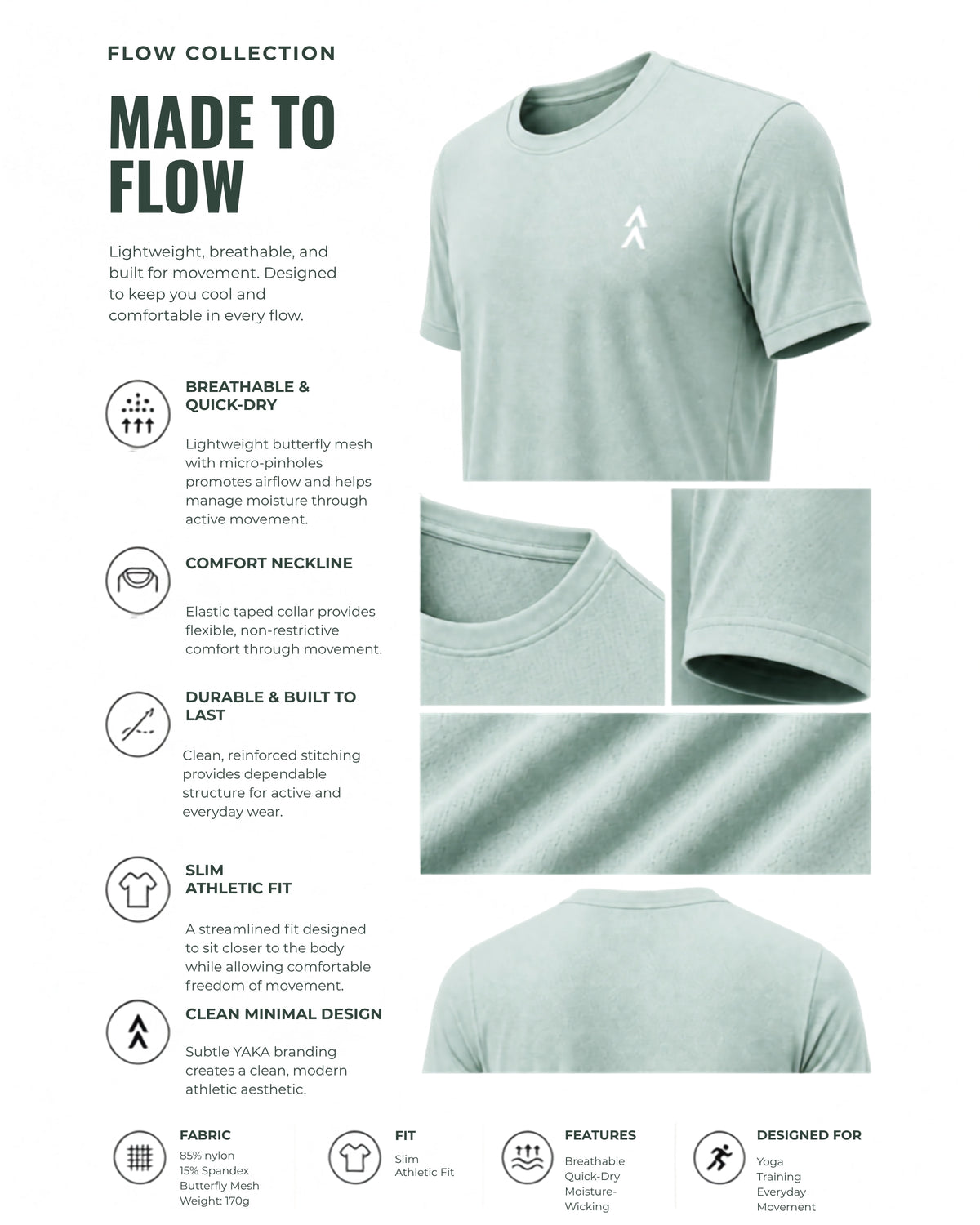 NAIA Prism Cyan Flow tee showing lightweight butterfly mesh and breathable fabric details